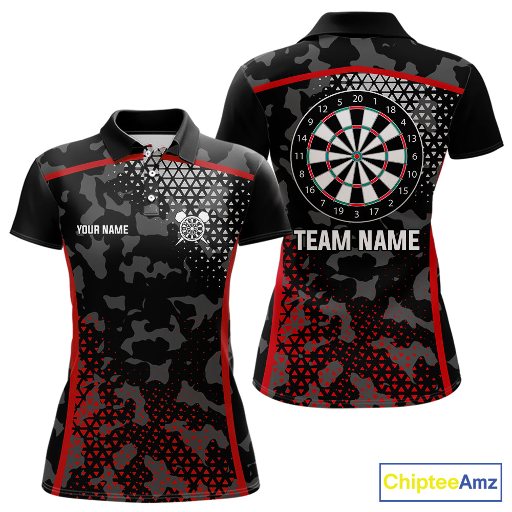 Black And Red Camo Dart Shirt With Pocket Option For Women Custom Dart Jersey TDM5829
