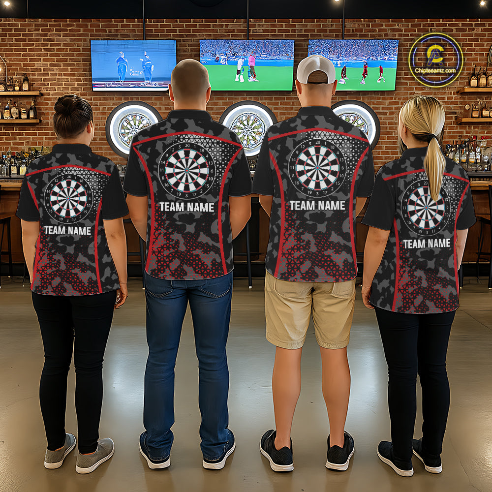 Black And Red Camo Dart Shirt With Pocket Option For Women Custom Dart Jersey TDM5829