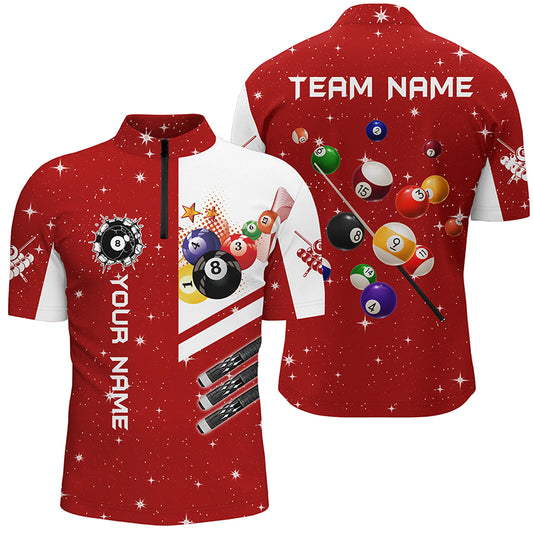 Personalized Red 3D Billiard Balls Men Quarter-Zip Shirts, Billiard Team League Jerseys TDM1161