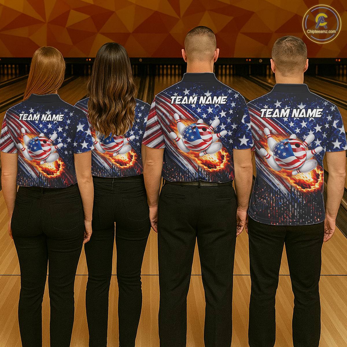 American Flag Fire Patriotic Bowling Shirt For Men Custom Bowling Team Jersey Polo & 1/4 Zip TDM6204