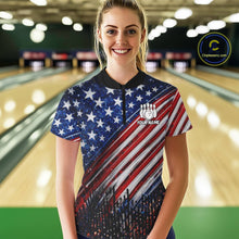 Load image into Gallery viewer, American Flag Fire Patriotic Bowling Shirt For Women Custom Bowling Team Jersey Polo &amp; 1/4 Zip TDM6204