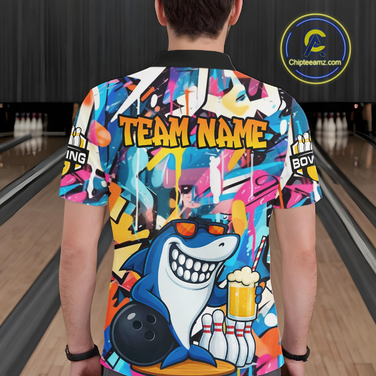 Funny Shark Colorful Graffiti Bowling Shirts For Men, Best Bowling Team Jersey Polo & 1/4 Zip TDM6208