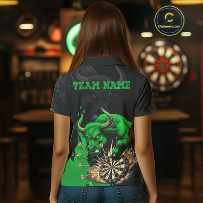 Black And Green Funny Bull Darts Shirt For Women Custom Dart Jersey Team Polo & 1/4 Zip TDM5123