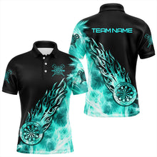 Load image into Gallery viewer, Black And Turquoise Light Icy Men Darts Polo &amp; Quarter Zip Custom Dart Shirts For Team Dart Jerseys TDM3344