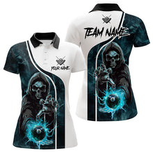 Load image into Gallery viewer, Blue Cyan Grim Reaper 3D  Billiard Shirts For Women Custom Lightning 8 Ball Pool Billiard Jerseys TDM3347