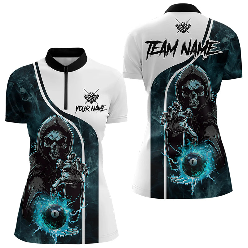 Blue Cyan Grim Reaper 3D  Billiard Shirts For Women Custom Lightning 8 Ball Pool Billiard Jerseys TDM3347