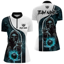 Load image into Gallery viewer, Blue Cyan Grim Reaper 3D  Billiard Shirts For Women Custom Lightning 8 Ball Pool Billiard Jerseys TDM3347