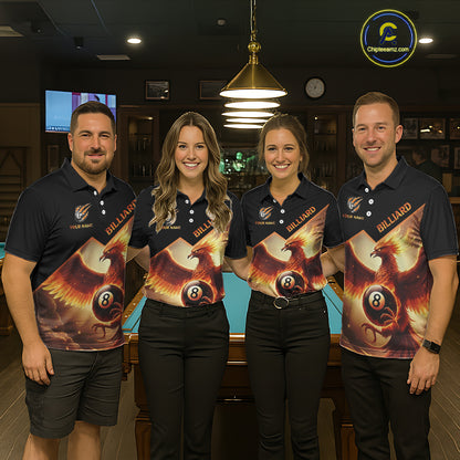 Orange 8 Ball Flame Phoenix Billiard Shirt For Men Custom Pool Team Jersey Polo & Quarter Zip TDM5603