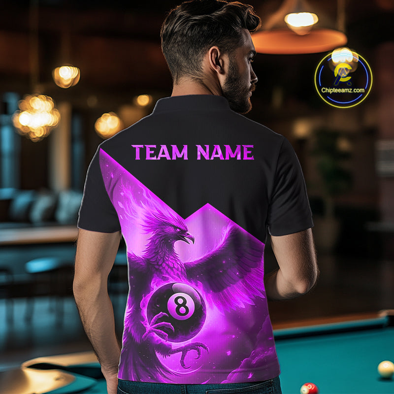 Purple 8 Ball Flame Phoenix Billiard Shirt For Men Custom Pool Team Jersey Polo & Quarter Zip TDM5605