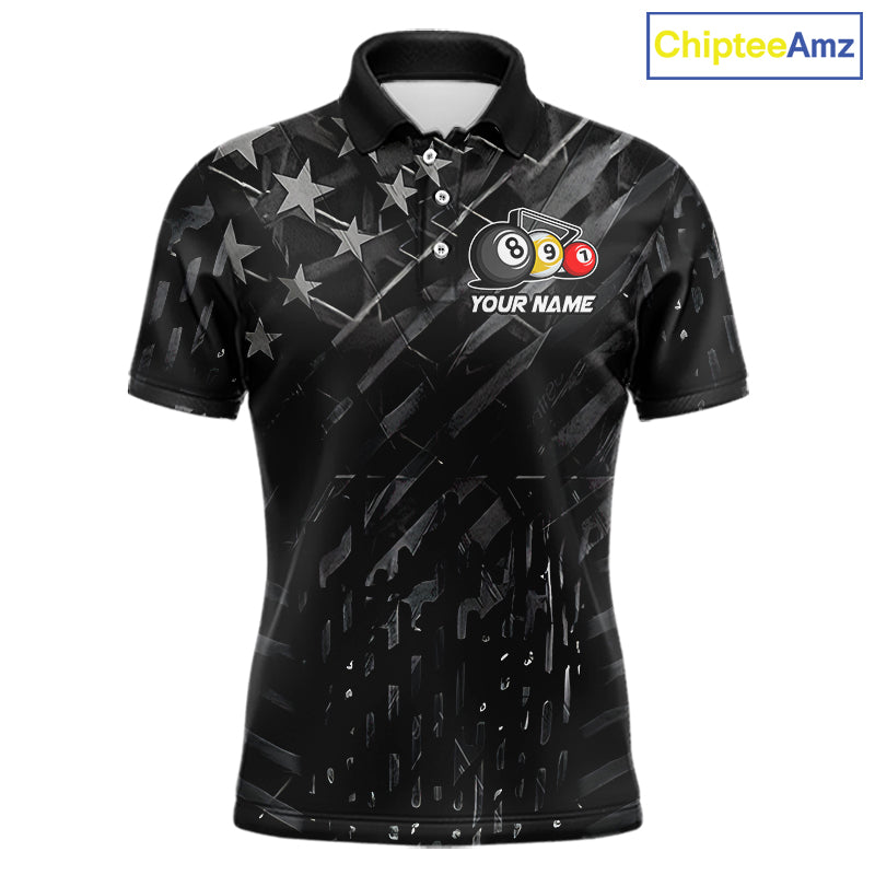 Black US Flag 8 Ball Pool Wings Billiard Shirt For Men Custom Billiard Team Jersey Polo & 1/4 Zip TDM5977