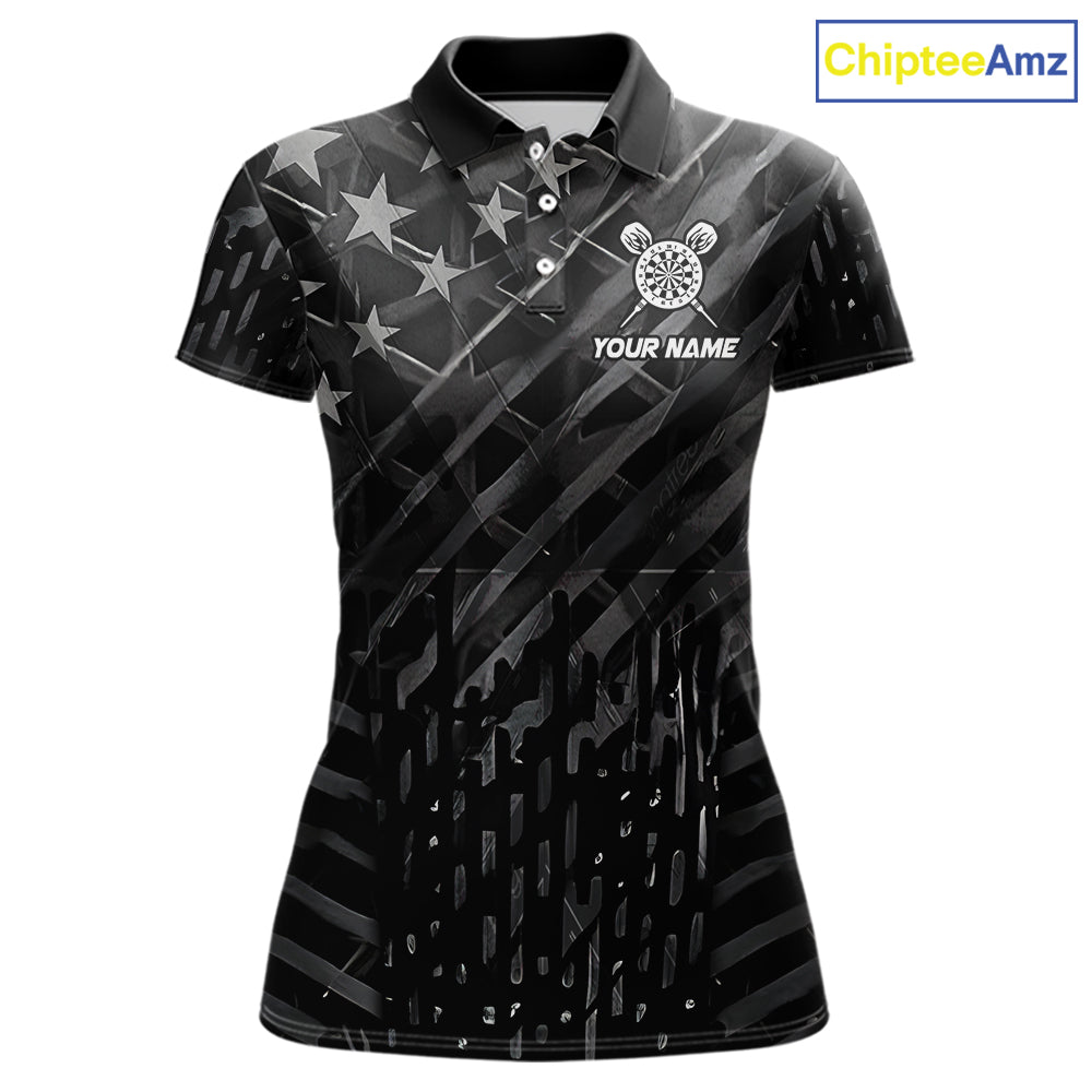 Black US Flag Dartboard Fire Darts Shirt For Women Custom Darts Jersey Team Polo & 1/4 Zip TDM5978