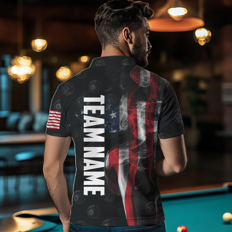 Customized Vintage Smoke US Flag Ball Billiard Shirt For Men, 8 Ball & 9 Ball Patriotic Pool Jersey TDM4467