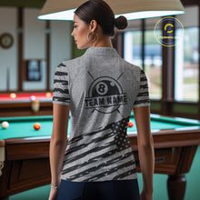 Load image into Gallery viewer, Personalized Grey US Flag 8 Ball Billiard Shirt For Women Custom Billiard Team Shirt, Pool Jerseys TDM4903