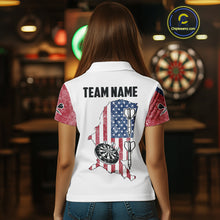 Load image into Gallery viewer, Personalized Grunge American Flag Women's Dart Shirts Custom Patriotic Darts Team Jersey |White TDM4906