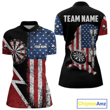 Load image into Gallery viewer, Personalized Grunge American Flag Women's Dart Shirts Custom Patriotic Darts Team Jersey Polo &amp; 1/4 Zip TDM4907