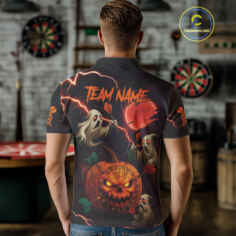 Funny Ghostly Pumpkin Dartboard Halloween Darts Shirt For Men Custom Darts Jersey, Best Darts Gift TDM4910