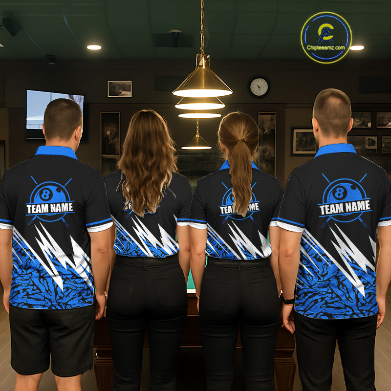 Personalized 8 Ball Billiard Jersey For Women Custom Black And Blue Pool Team Shirt Polo & 1/4 Zip TDM5339