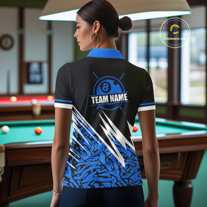 Personalized 8 Ball Billiard Jersey For Women Custom Black And Blue Pool Team Shirt Polo & 1/4 Zip TDM5339