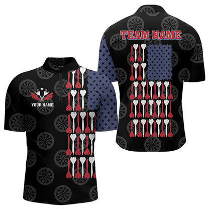 American Flag Black Darts Polo & Quarter Zip Shirt Custom Men Dart Shirts Patriotic Dart Jerseys TDM3355