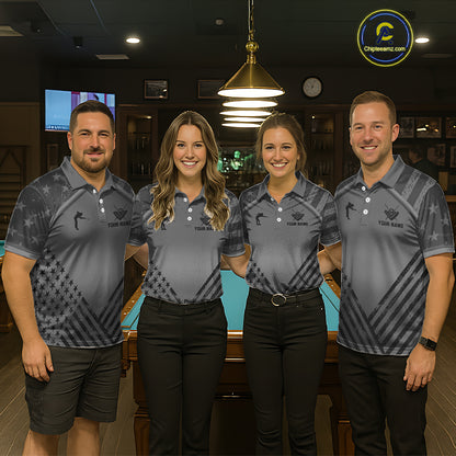 Personalized Grey US Flag 8 Ball Billiard Shirt For Women Custom Billiard Team Shirt, Pool Jerseys TDM5608
