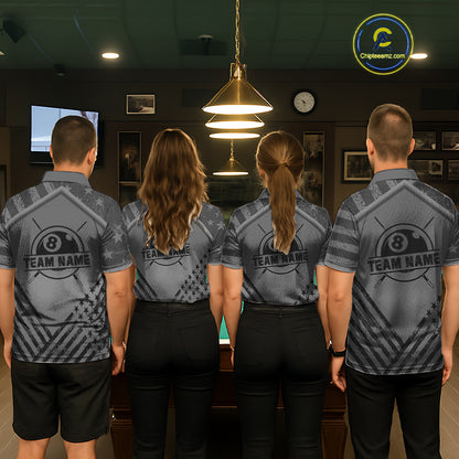 Personalized Grey US Flag 8 Ball Billiard Shirt For Women Custom Billiard Team Shirt, Pool Jerseys TDM5608