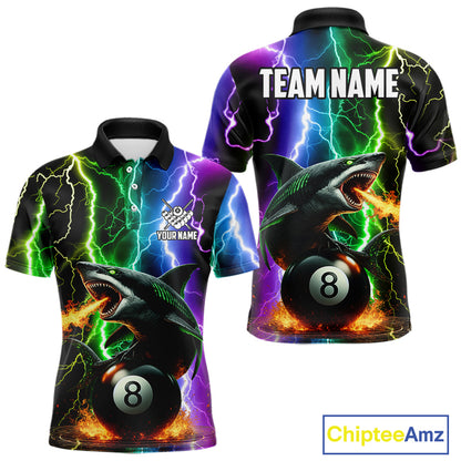 Colorful Lightning Shark 8 Ball Billiard Shirt For Men Custom Pool Team Shirt, Billiard Jersey TDM5612