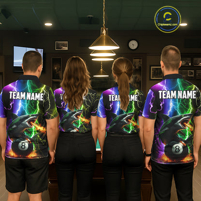 Colorful Lightning Shark 8 Ball Billiard Shirt For Men Custom Pool Team Shirt, Billiard Jersey TDM5612