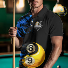 Load image into Gallery viewer, Blue Flaming 8 &amp; 9 Ball Yin-Yang Billiard Shirt For Men Custom Pool Team Jersey Polo &amp; 1/4 Zip TDM5984