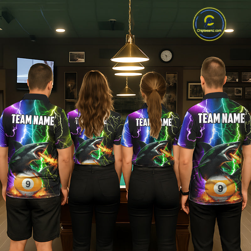 Colorful Lightning Shark 8 & 9 Ball Billiard Shirt For Men Custom Pool Team Jersey Polo & 1/4 Zip TDM5985