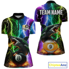 Load image into Gallery viewer, Colorful Lightning Shark 8 &amp; 9 Ball Billiard Shirt For Women Custom Pool Team Jersey Polo &amp; 1/4 Zip TDM5985