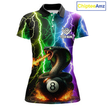 Load image into Gallery viewer, Colorful Lightning Cobra Snake 8 Ball Billiard Shirt For Women Custom Pool Team Jersey Polo, 1/4 Zip TDM5986