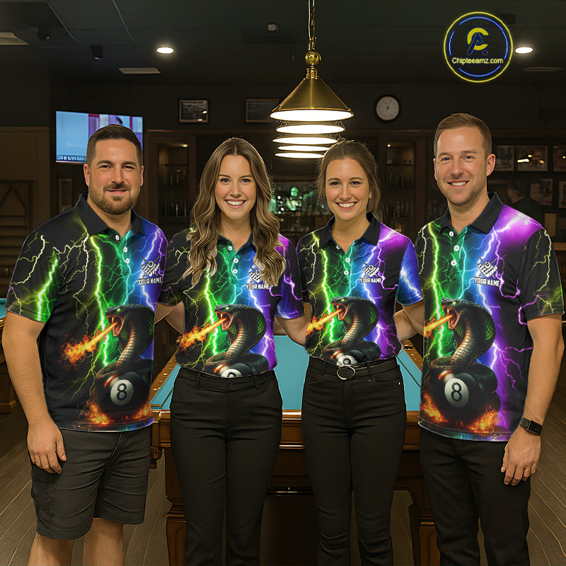 Colorful Lightning Cobra Snake 8 Ball Billiard Shirt For Women Custom Pool Team Jersey Polo, 1/4 Zip TDM5986