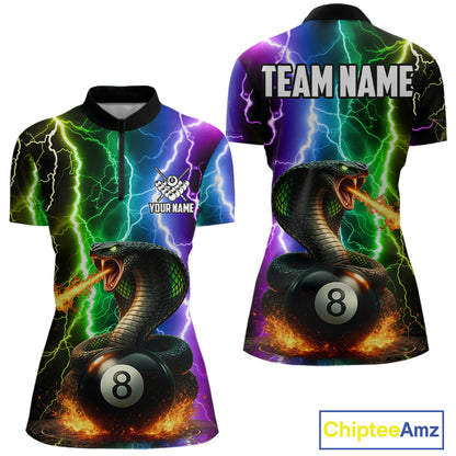 Colorful Lightning Cobra Snake 8 Ball Billiard Shirt For Women Custom Pool Team Jersey Polo, 1/4 Zip TDM5986