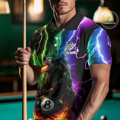 Colorful Lightning 8 Ball Wolf Billiard Shirt For Men Custom Pool Team Jersey Polo & 1/4 Zip TDM5987