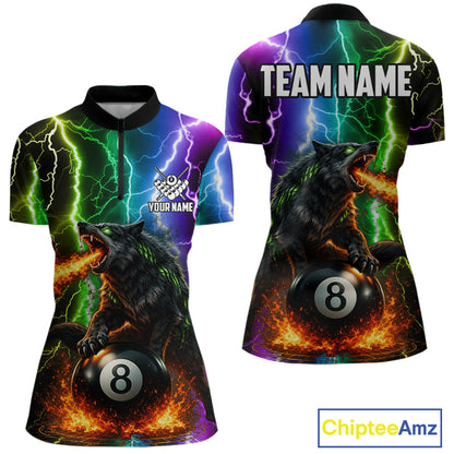 Colorful Lightning 8 Ball Wolf Billiard Shirt For Women Custom Pool Team Jersey Polo & 1/4 Zip TDM5987