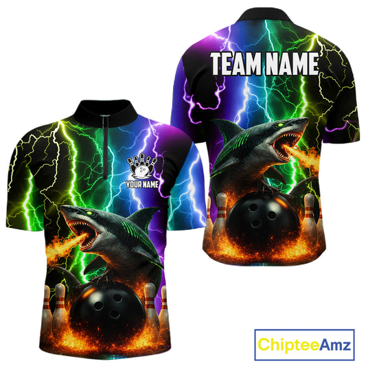 Colorful Lightning Shark Bowling Jersey For Men Custom Bowling Shirt Team Polo & Quarter Zip TDM5988