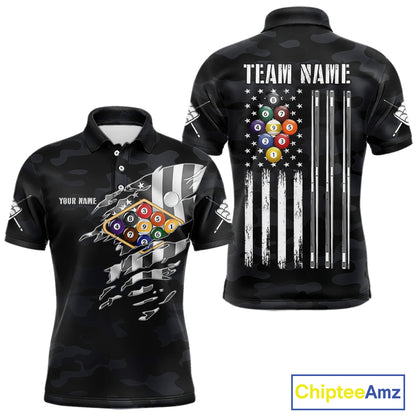 Personalized Camouflage US Flag Billiard Shirt For Men, 9 Ball Pool Team Jersey Polo & 1/4 Zip TDM5992