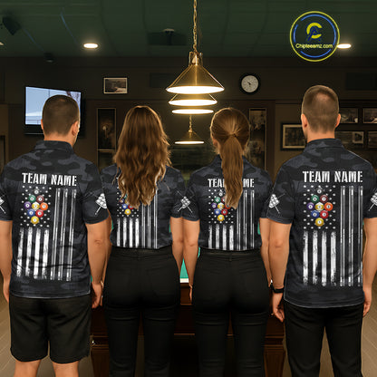Personalized Camouflage US Flag Billiard Shirt For Women, 9 Ball Pool Team Jersey Polo & 1/4 Zip TDM5992