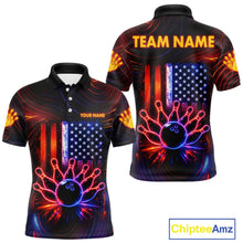 Load image into Gallery viewer, Custom Neon American Flag Bowling Shirt For Men, Patriotic Bowling Team Jersey Polo &amp; 1/4 Zip TDM6221