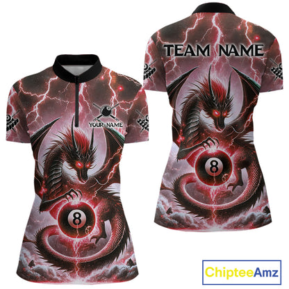 Personalized Thunder Lightning Dragon Billiard Shirt For Women, Red 8 Ball Pool Team Jersey TDM4481