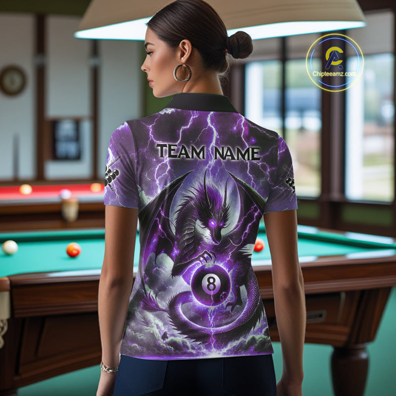 Personalized Purple Thunder Lightning Dragon Billiard Shirt For Women, Best 8 Ball Pool Team Jersey TDM4482
