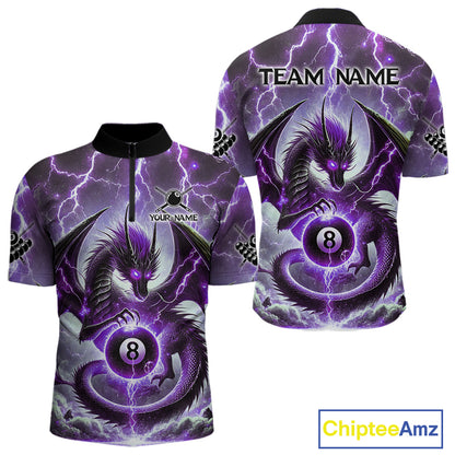 Personalized Purple Thunder Lightning Dragon Billiard Shirt For Men, Best 8 Ball Pool Team Jersey TDM4482