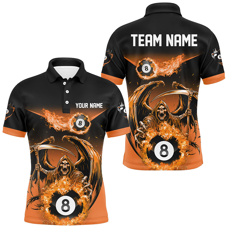 Orange Grim Reaper Flame 8 Ball Pool Billiard Shirts For Men Custom Billiard League Team Jerseys TDM2648