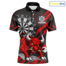Load image into Gallery viewer, Black And Red Funny Bull Darts Shirt For Men Custom Darts Team Jersey Polo &amp; Quarter Zip Shirt TDM6237