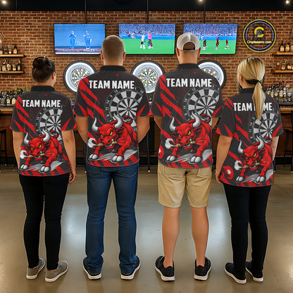 Black And Red Funny Bull Darts Shirt For Women Custom Darts Team Jersey Polo & Quarter Zip Shirt TDM6237