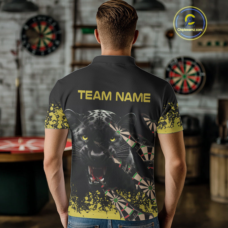 Grunge Black Yellow Panther Dart Shirt For Men Custom Dart Jersey Team Polo & Quarter Zip TDM4484