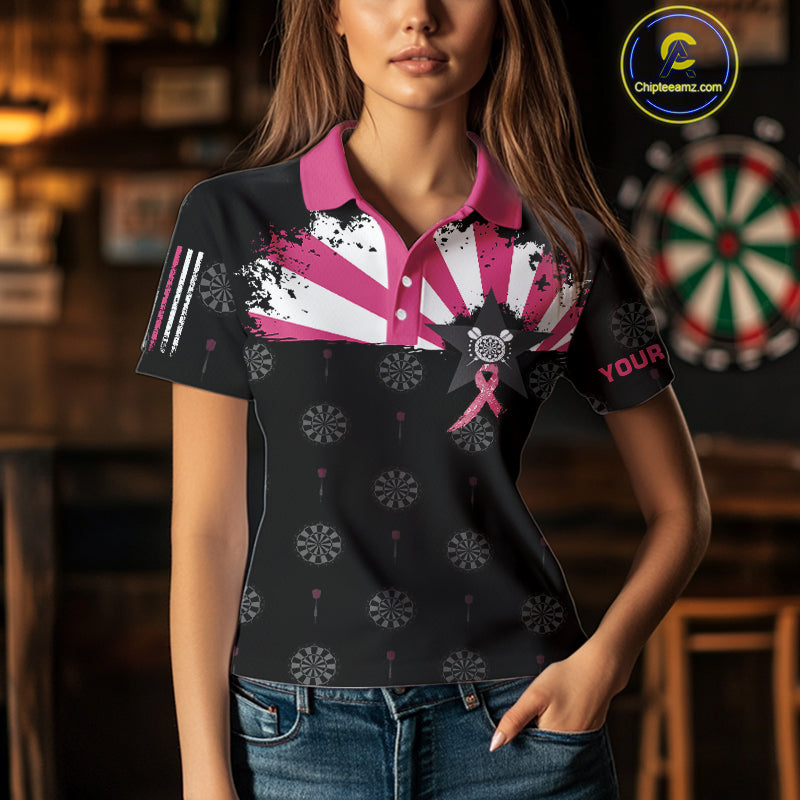 Personalized Pink Ribbon Darts Shirt For Women Custom Breast Cancer Awareness Darts Team Jersey TDM4492