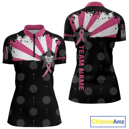 Personalized Pink Ribbon Darts Shirt For Women Custom Breast Cancer Awareness Darts Team Jersey TDM4492