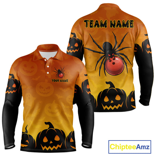 Personalized Orange Funny Spider Bowling Halloween Shirt For Men Custom Bowling Team Jersey  TDM4925