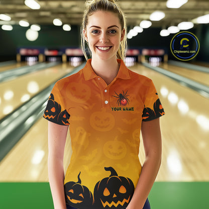 Personalized Orange Funny Spider Bowling Halloween Shirt For Women Custom Bowling Team Jersey  TDM4925
